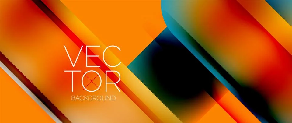 Dynamic bright colorful geometric elements with fluid gradients, lights, shadows Ilustración de archivo