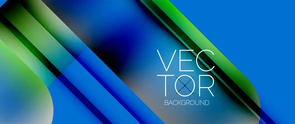 Dynamic bright colorful geometric elements with fluid gradients, lights, shadows Ilustración de archivo