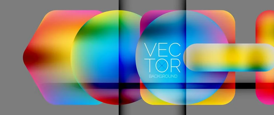 Dynamic bright colorful geometric elements with fluid gradients, lights, shadows Stock Illustration