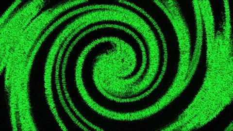 Dynamic Bright Green Spiral Patterns on Black Background for Digital Art Video stock 345420280