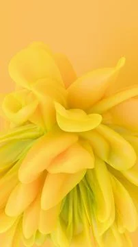 Dynamic bright yellow 3D abstract flower wallpaper with detailed curved petal Stock Illustration