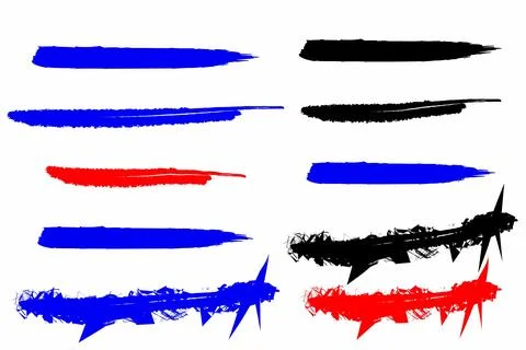Dynamic brush strokes collection of red blue and black textured paint splatters Stock Illustration