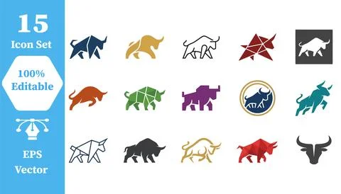 Dynamic bull icon collection set with branding strength illustration abstract Stock Illustration