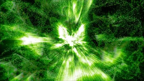 Dynamic burst of green particles and light rays Stock Illustration