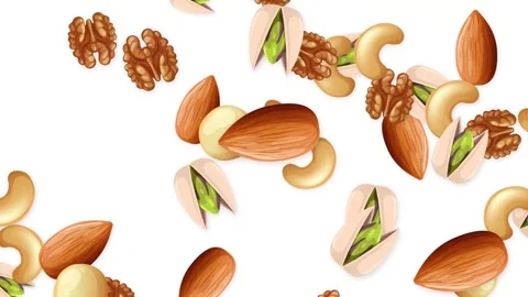 Dynamic Burst of Mixed Nuts Falling Against White Background Stock Footage 344714824
