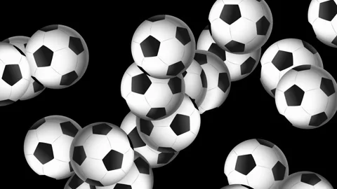 Dynamic Burst of Soccer Balls Flying Across Black Background Stock Footage 343830982