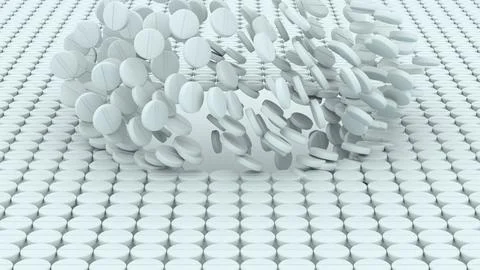 Dynamic burst of white round tablets breaking through a seamless pattern su.. Stock Photos