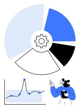 Dynamic Business Analysis with Pie Chart, Trend Graph, and Analyst Illustrati Stock Illustration