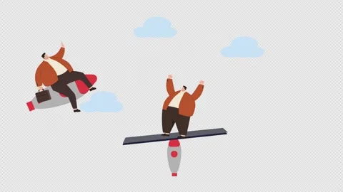 Dynamic business strategy with rocket flying and balancing on seesaw Video stock 344631390