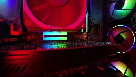 A dynamic camera movement inside a gaming PC, showcasing close-up views of the Stock Footage 289762284
