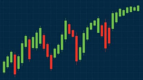 Dynamic Candlestick Chart on Dark Grid Background Illustrazione stock