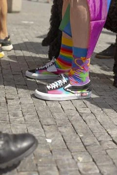 Dynamic capturing of vibrant shoes and lively festival atmosphere in Prague Stock Photos