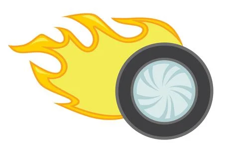 Dynamic cartoon vector illustration of a speeding tire on fire, evoking power Stock Illustration