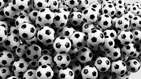 Dynamic Cascade of Falling Soccer Balls Transition with Alpha Channel Video stock 322152560