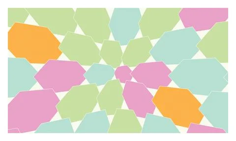 Dynamic central radial hexagonal pattern with pastel colors for contemporar.. Illustrazione stock