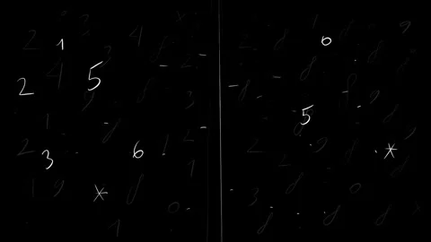 Dynamic changing numbers drawn with white line on black background. Doodle Stock Footage 329389043