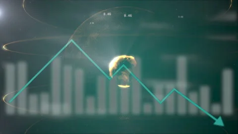 Dynamic chart on green background with line going down, showing business crash Stock Footage 130902503