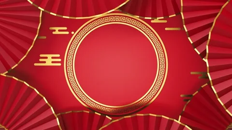Dynamic chinese new year background with traditional fans and gold patterns.. Stock Footage 332220238