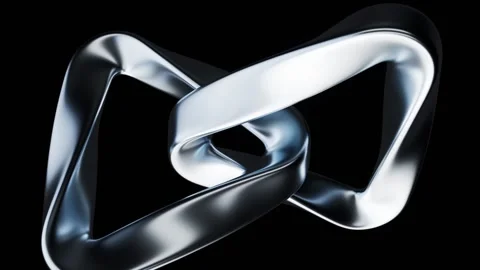 Dynamic chrome twisted shape object slowly rotates on black background, abs.. Stockbeeldmateriaal 332221548
