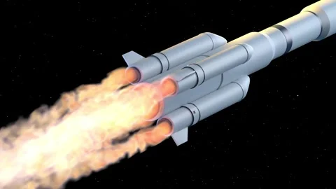 Dynamic cinematic footage of powerful rocket launch in deep space with brig.. Stockbeeldmateriaal 332228003