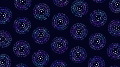 Dynamic circles interwoven purple and blue lines on black background Stockbeeldmateriaal 292946681