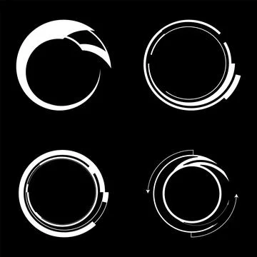 Dynamic circular tech motif set with swirl and arrow design Illustrazione stock