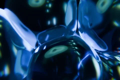 Dynamic close-up of glossy, undulating blue liquid forms with bright reflec.. Stock Illustration