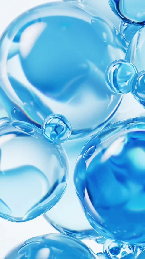 Dynamic close-up motion of light blue liquid water bubbles against a clean .. Stock-Footage 327249635