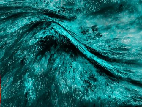 Dynamic close-up of a turquoise ocean wave with textured foam and splashing.. Stock Illustration