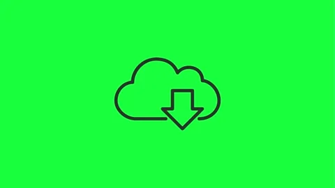 Dynamic cloud storage icon with download symbol on green background Stock Footage 331503488