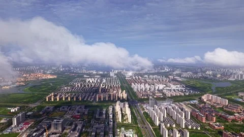 Dynamic Clouds Moving Over Lingang University Town, Shanghai Stock Footage 331283714