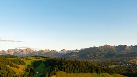 Dynamic Clouds Over Tatra Mountains and Zakopane Village - Daytime Scenery Stock Footage 282129398