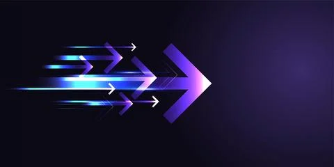 A dynamic cluster of neon Arrows surges rightward with upward energy, illus.. Stock Illustration