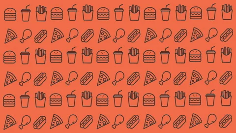 Dynamic collage of fast food items including pizza burgers fries and soft d.. Stock Footage 320335873