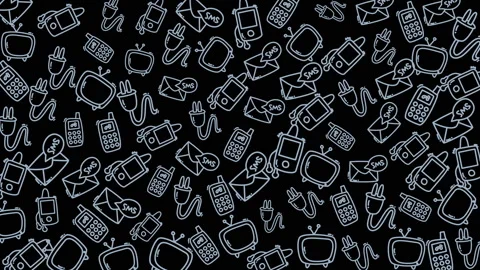 Dynamic collection of digital gadgets and accessories in monochrome style Video stock 321640545