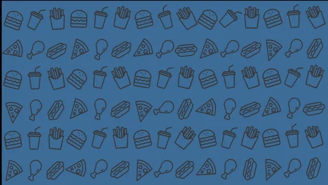 Dynamic collection of food and snack icons in modern line art style Stock Footage 320335853