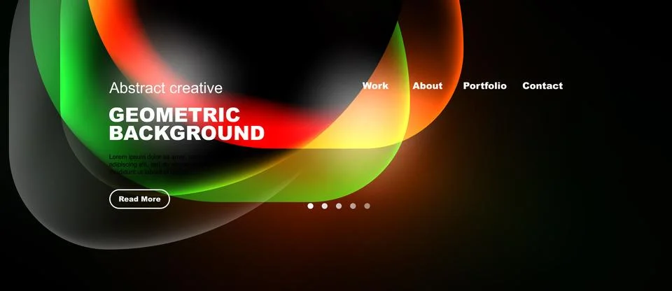 Dynamic, colorful abstract design. Features flowing shapes, text elements, Stock Illustration