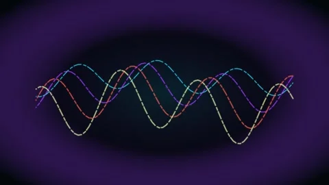 Dynamic colorful dashed sine waves moving across a dark gradient background.. Stock Footage 340518847