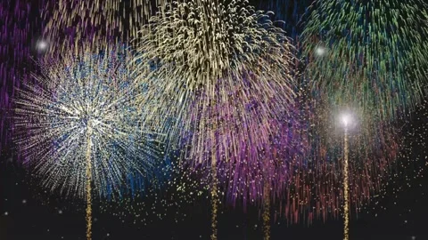 Dynamic colorful fireworks exploding in night sky, festive celebration and .. Stock Footage 333829707