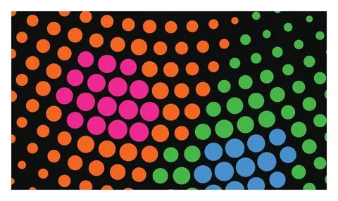 Dynamic colorful halftone wave pattern background with circles on black can.. Stockillustratie