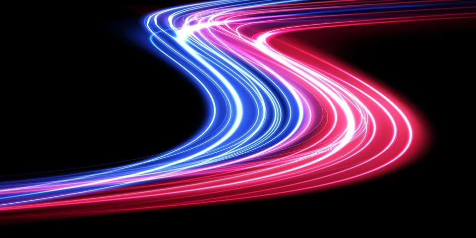 Dynamic, Colorful Light Trails Dancing Against a Deep Black Background Create a Stock-Illustration