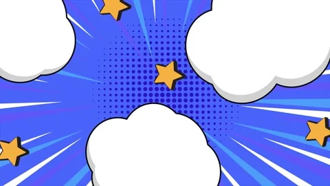 Dynamic comic background with explosive visual elements and clouds stars Stock Footage 294163387