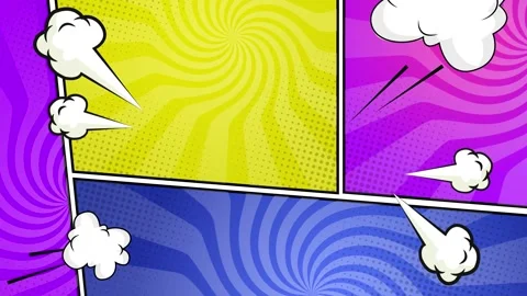 Dynamic comic book style background with vibrant purple yellow blue panels Stock Footage 293045546