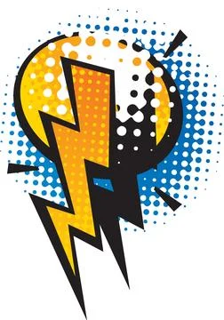 Dynamic Comic Book Style Lightning Bolt Explosion with Halftone Dots Stock Illustration