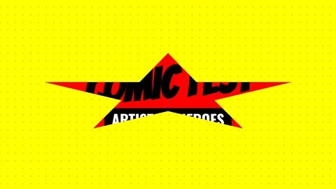 Dynamic Comic Book Style Logo Design on Bright Yellow Background Stock Footage 336889471