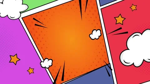 Dynamic comic burst background with clouds stars and rays seamless 4k video Stock Footage 293047560