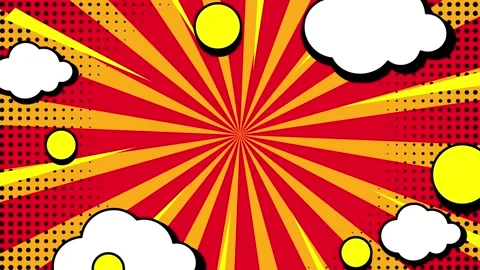 Dynamic comic design with explosive elements in red and yellow seamless 4k video Stock Footage 293263652