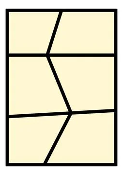 Dynamic comic page layout featuring angled panels and bold black outlines. .. Stock Illustration