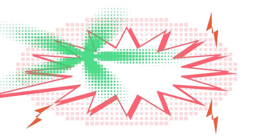 Dynamic comic style explosion graphic with halftone pattern and lightning b.. Stock Illustration