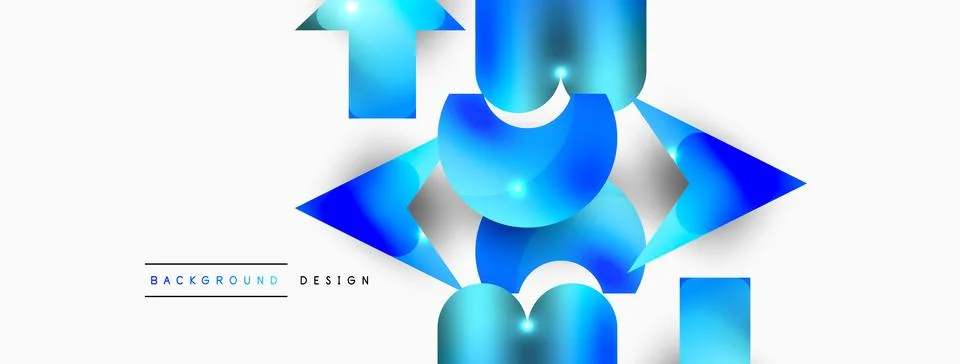 Dynamic composition, shiny geometric shapes abstract background. Trendy techno Stock Illustration
